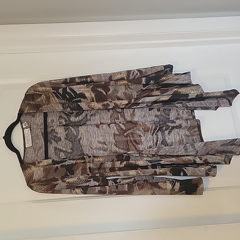 Simonton Says by George Simonton Brown Gold Gray Cascading Cardigan Blouse XS